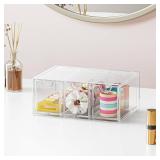 JDOTL Hair Accessories Organizer for Girls, Clear Acrylic Hair Tie Bow Claw Clip Scrunchie Holder with 3 Drawers, Cute Stackable Storage Container Caddy Box for Bathroom Vanity Countertop