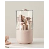 EACHY Makeup Brush Holder 360° Rotating with Dustproof Lid, Waterproof Material, 7 Compartments for Organized Storage, Stylish and Durable Design for Vanity (White)
