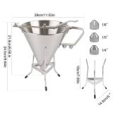 Confectionery Funnel Stainless Steel with Stand and 3 Nozzles, Commercial Grade Cake Decorating Tool Bakery Use, Precise Dispensing and Filling
