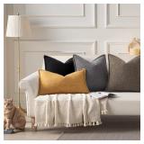 decorUhome Decorative Outdoor Throw Pillow Covers 24x24 Set of 2, Square Linen Rustic Neutral Farmhouse Euro Pillow Covers with Stitched Edge for Couch, Sofa, Living Room, Black