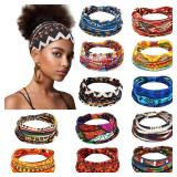 Censen 12 Pcs African Headbands for Women - Chiffon Knotted Assorted Bandeau Headbands Wide Yoga Elastic Hair Wraps - Hair Accessories for Girls Lady Running (Vivid)