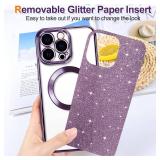 Hython for iPhone 14 Pro Case Glitter, Clear Magnetic Phone Cases with Camera Lens Protector [Compatible with MagSafe] Bling Sparkle Plating Soft TPU Shockproof Protective Cover Women Girls-Purple