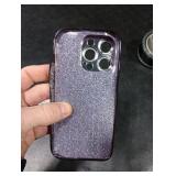Hython for iPhone 14 Pro Case Glitter, Clear Magnetic Phone Cases with Camera Lens Protector [Compatible with MagSafe] Bling Sparkle Plating Soft TPU Shockproof Protective Cover Women Girls-Purple