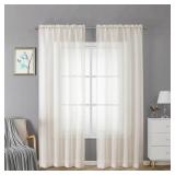 Lecloud Doris Sheer Linen Curtains 84 Inch Length 2 Panels Set, Solid Slub Natural Curtain/Panel/Drapes for Living Room Bedroom, Farmhouse Gauzy Kitchen Window Treatment Dual Rod Pockets, 40W x 84L