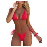 MOSHENGQI Women Sexy Brazilian Bikini 2 Piece Spaghetti Strap Top Thong Swimsuit Bathing Suit(L(US Size 6-8),0Red)