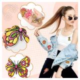 AUGSUN 36pcs Hippie Embroidered Patches Random Assorted Styles Hippie Theme Iron on Patches for Girls, Wonmen DIY Sew Applique Repair Patch Cute Sew on Patches for Backpacks Pants Clothes Jeans