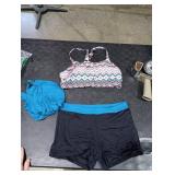 Aqua Eve 3 Piece Tankini Swimsuit for Women Tank Bathing Suit with Shorts Open Back Athletic Swimwear Blue M