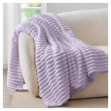 BEDELITE Fleece Throw Blanket for Couch - 300GSM Soft & Warm Fluffy Lavender Fog Blanket, Decorative and Giftable Striped Blankets for Women, Men, 50x60