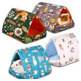 Cinnvoice 4 Pcs Guinea Pig Hideout, Guinea Pig Bed Tunnel, Rabbit Washable Small House Cage Accessories for Bunny Hedgehog Mouse Chinchillas Hamsters Ferrets Bearded Dragons Rats(Forest,7.9 in)