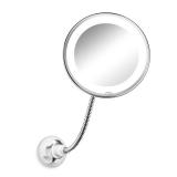 10x Magnifying Mirror with Light, Flexible Gooseneck Make up Mirror with Lights and Magnification, Battery Operated Cordless with Suction Cups for Wall Bathroom