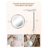 10x Magnifying Mirror with Light, Flexible Gooseneck Make up Mirror with Lights and Magnification, Battery Operated Cordless with Suction Cups for Wall Bathroom