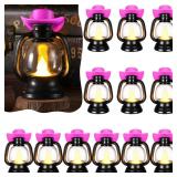 ROCEEI 12 Pieces Cowboy Hats Mini Lantern Western Cowgirl Small Lantern Decoration Retro Tiny Lamp with LED Candle Hanging Table Centerpieces Decor for Wedding Birthday Party Favor (Pink)