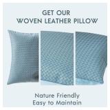 Phantoscope Pack of 2 Faux Leather Pillow Covers - Woven Leather Throw Pillows - Modern Outdoor Farmhouse Decorative Pillowcases Couch Pillows, Teal Blue 18x18 Inches