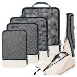 BAGAIL 4 Set/6 Set/8 Set Compression Packing Cubes Travel Accessories Expandable Packing Organizers (Half Mesh, 6-Beige)