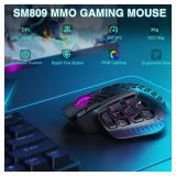 SOLAKAKA SM809 Pro Gaming Mouse with 9 Side Buttons,24000 DPI RGB Mouse for Gamer,16 Programmable Macros MMO Mouse,Black