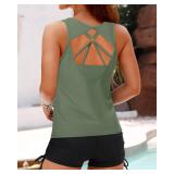 Yonique 3 Piece Tankini Swimsuits for Women Swim Tank Top Bathing Suits with Boy Shorts and Bra Athletic Swimwear Army Green M