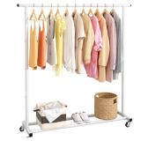 Buzowruil Metal Rolling Clothing Rack Adjustable Freestanding Garment Organizer with Wheels, Space-Saving Design for Home, Closet, Office, or Retail, White