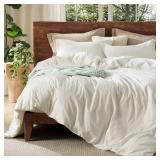 Bedsure 100% Washed Cotton Duvet Cover King Size - Ivory Minimalist Cotton Duvet Cover Linen Like for All Seasons - GentleSoft Plain Simple Bedding, 3 Pieces (Ivory, King, 104x90)