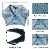 3 Pcs Foldable Fishing Net Accessories for Crab Crayfish Shrimp:Fishing Landing Net with Telescoping Pole Handle, Collapsible Crab Trap Hexagon and 2 Ropes