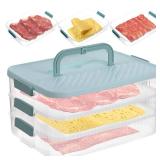 MAQUITA Deli Meat Container for Fridge, 3 Layer Lunch Meat Container for Refrigerator with Tongs