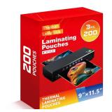 Thermal Laminating Pouches,Hold 8.5 x 11 inch Sheets 200 Pack,3 Mil Clear Thermal Laminate Pouches 9 x 11.5 inch Lamination Sheet Paper