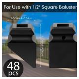 48 Pack Iron Baluster Shoes Square Iron Balusters Wrought Spindles for Staircase Slant Shoes with Screw for Use with 1/2 Inch, Satin Black