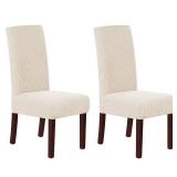 H.VERSAILTEX Stretch Dining Chair Covers Set of 2 Chair Covers for Dining Room Parsons Chair Slipcover Chair Protectors Covers Dining, Feature Textured Checked Jacquard Fabric, Natural