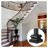 Iron Baluster Shoes Stair Flat Shoe with Screw for 1/2 Inch Square Scroll Basket Twist Knuckle Staircase Balusters Metal Spindle Railing, Satin Black (48 Pcs)