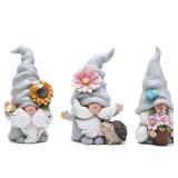 Hodao 3pcs 4.75 H Spring Summer Gnome Decorations - Tomte, Elf Fall Gnome Decor - Swedish Elf Dwarf Figurine Table Decor - Gray Indoor Home Gift ONE HAND NEEDS GLUED