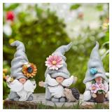Hodao 3pcs 4.75 H Spring Summer Gnome Decorations - Tomte, Elf Fall Gnome Decor - Swedish Elf Dwarf Figurine Table Decor - Gray Indoor Home Gift ONE HAND NEEDS GLUED