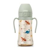 GROSMIMI Flip Top Spill Proof Sippy Cup, PPSU, BPA Free, 10 oz, Stage 2 Straw for Toddlers (Dinosaur)