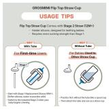 GROSMIMI Flip Top Spill Proof Sippy Cup, PPSU, BPA Free, 10 oz, Stage 2 Straw for Toddlers (Dinosaur)