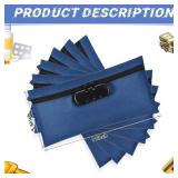 LEIFIDE 6 Pcs Money Bag with Lock and Zipper 11 x 5.5 Inches Lockable Storage Bag Cash Accessories Pouch for Storing Coins Checks Documents(Navy Blue)