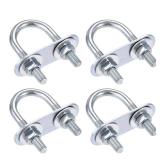 uxcell Round U-Bolts 4 Sets 0.79(20mm) Inner Width 50mm Length Steel M6 with Nut, Plate, Washer