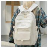 School Cute Aesthetic Backpack Girls Backpack for Students Kids Teen Girls Large Capacity Bookbags College Backpacks Laptop Lightweight Bookbag Casual Travel Daypacks School Bag White