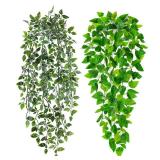 Der Rose 2Pcs Fake Plants Artificial Hanging Faux Potted Ivy Vines Wall Plants Indoor for Home Room Bookshelf Outdoor Decor