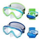 RUIGAO 2PK Kids Goggles Age 6-14, Diving Mask Elastic No TangleStrap, Swimming Goggles with Nose Cover