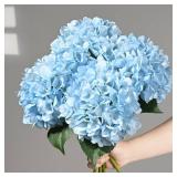 BLEUM CADE 8 Pcs Blue Hydrangea Artificial Flowers with Realistic Stems, 18In Large Fake Blue Flowers, Faux Flower for Home Party Decor Outdoor Wedding Bouquets Table Centerpieces Decoration