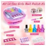 Shemira Nail Polish Kit For Girls Ages 7-12 Years Old,Toy For Girls 5 6 7 8 9 10 11 12 Years Old, Nail Art Studio With Pink Nail Dryer, Christmas Birthday Gifts