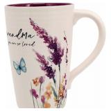 Pavilion - Grandma 17-ounce Cup, Floral Pattern Coffee Mug, Butterfly Coffee Cup, Spring Summer Kitchen Ideas, Grandma Gifts Microwave & Dishwasher Safe, 1 Count, Cream