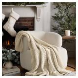 EVERGRACEHOME Chunky Chenille Knit Throw Blanket for Couch, Soft Luxurious Moss Stitch Blankets for Bed, Cozy Decorative Farmhouse Knitted Throws for Sofa, Beige, 50 x 60
