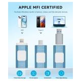 Apple MFi Certified 128GB Flash Drive for iPhone Thumb Drive Photo Stick, USB Memory Stick iPhone Flash Drive for Photos Videos, High Speed Jump Drive Compatible for iPhone/iPad/Android/PC (Blue)