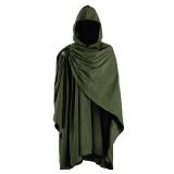 HiiFeuer Medieval Corduroy Hooded Cloak with Adjustable Brooch, Fantasy Poncho Renaissance Costume Cape Ren Faire Cosplay Green