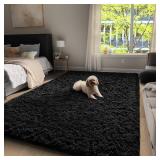 Ophanie Upgrade 3x5 Rugs for Bedroom, Black, Fluffy Shaggy Soft Area Rug, Non-Slip Indoor Floor Carpet for Living Room, Kids Baby Boys Teen Dorm Home Decor Aesthetic, Nursery, Rug