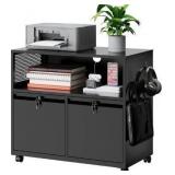 File Cabinet with Storage 2 Drawers, Rolling File Cabinet for Home Office, Metal Black 2 Drawers Storage with Shelf, for Printer, Letter A4 File Organizer