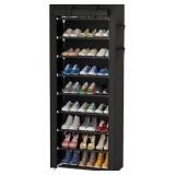 Calmootey 9 Tier Shoe Rack Shelf Portable Black with Nonwoven Fabric CoverOrganizer, for Closet, Hallway, Bedroom, Entryway