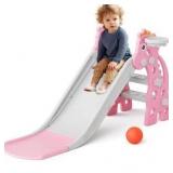 Toddler Slide Indoor for Toddlers 1-3 Baby Slide Outdoor Slide for Kids Backyard Climber Set (Pink)