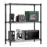 3 Tier Storage Rack Metal Wire Shelving Unit, Storage Standing Shelf Organizer for Laundry Bathroom Kitchen Pantry Closet Garage Basement Utility Room, Black 13.8\" D x 29.5\" W x 35.5\" H