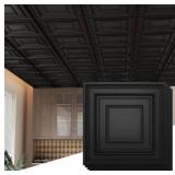 24 PCS 24 X 24 Inch Black Drop Ceiling Tiles, 2Ft X 2Ft PVC 3D Decorative Ceiling Panels, Waterproof Washable Plastic Ideal for Living Room Garage Basement Bedroom Cover 96 Sq.Ft