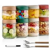 Qipecedm 8 Pack Overnight Oats Containers with Lids, Large & Small Glass Mason Jars 16oz & 10 oz, Breakfast Oatmeal Container to Go, Salad Meal Prep Jars for Food Storage, Mush Chia Seed Pudding Jars
